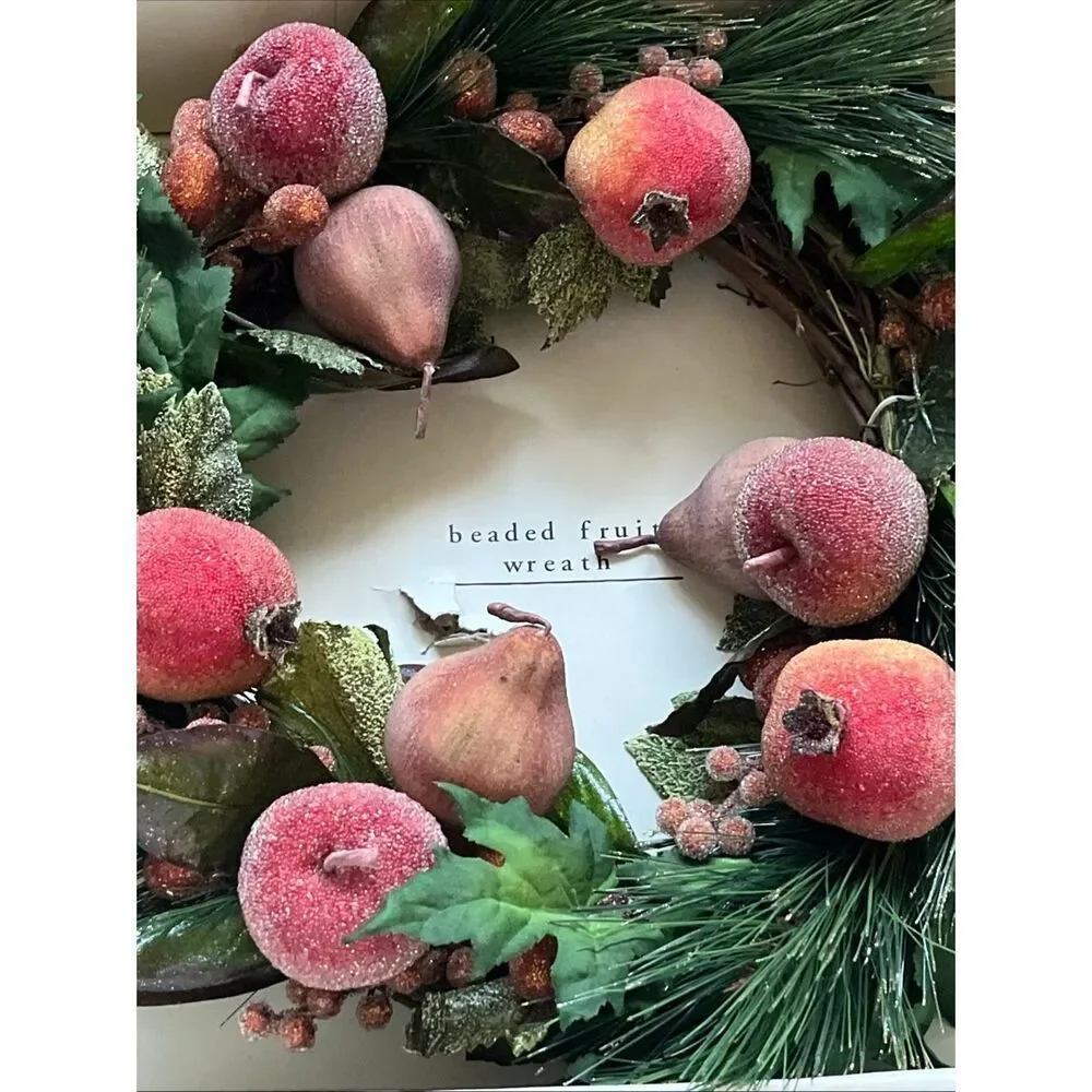 NIB Pier 1 Imports Glitter Beaded Fruit Christmas Wreath